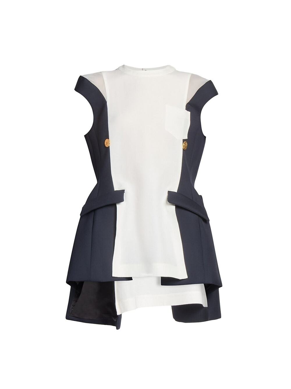 Sacai Double Faced Off White Navy Silk Cotton Top Size XS
